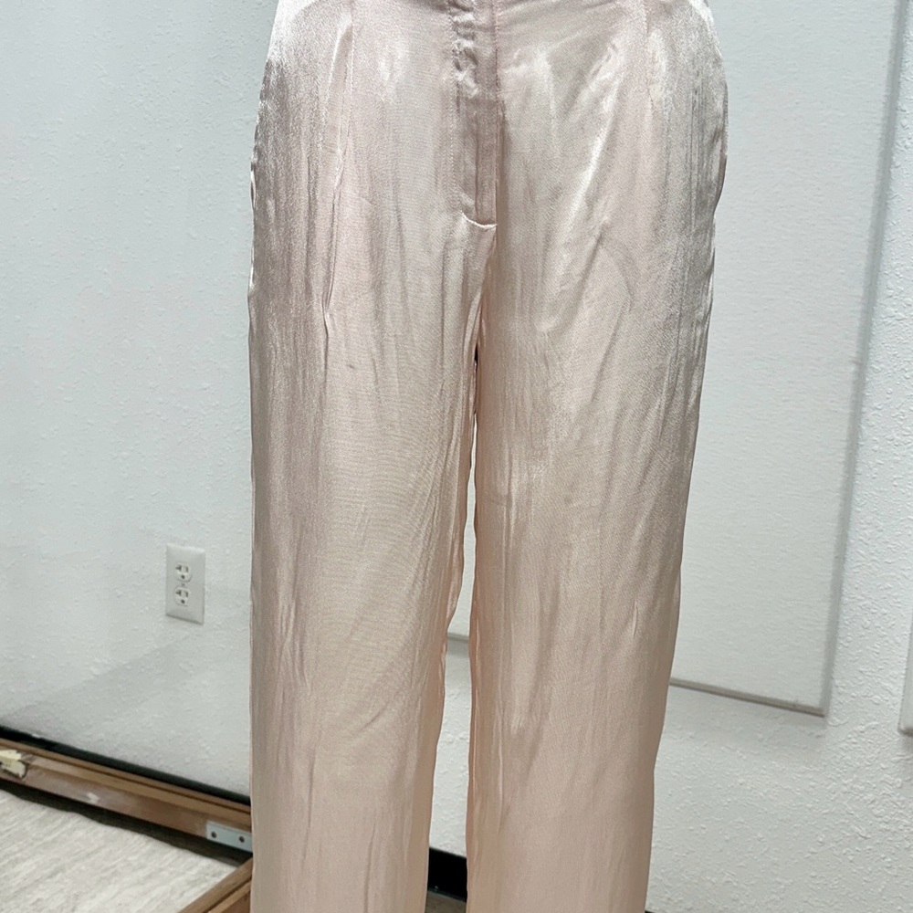 Pink Satin Wide-Leg Pants - Picture 3 of 5